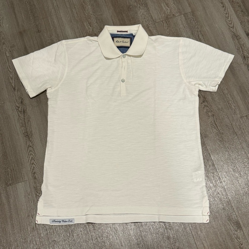 NEW ROBERT GRAHAM Cream Off White Polo Men's Shirt - Size Medium M Cotton- $178
